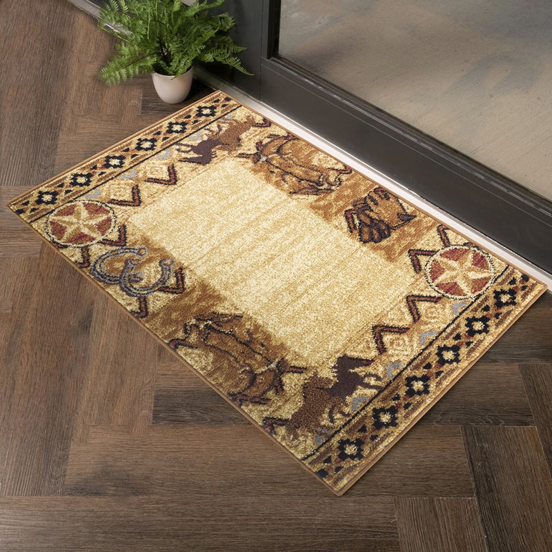 Conrad Home Yellowstone 2' x 3' Western Rug, Beige Cowboys/Horses