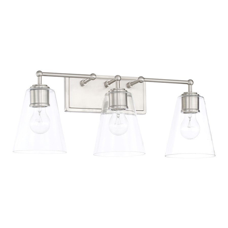 Capital Lighting 3 Light Cone Vanity, Brushed Nickel