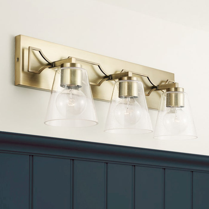 Capital Lighting Jordyn 3-Light Vanity, Aged Brass/Clear Seeded