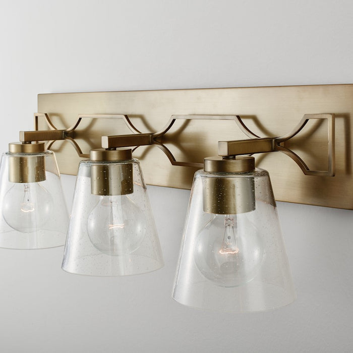 Capital Lighting Jordyn 3-Light Vanity, Aged Brass/Clear Seeded