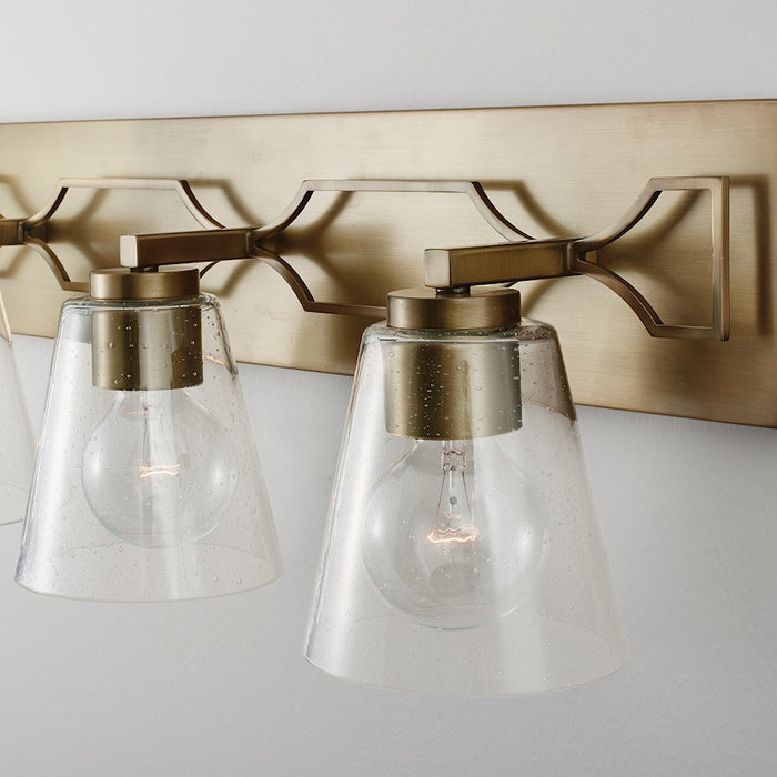 Capital Lighting Jordyn 3-Light Vanity, Aged Brass/Clear Seeded