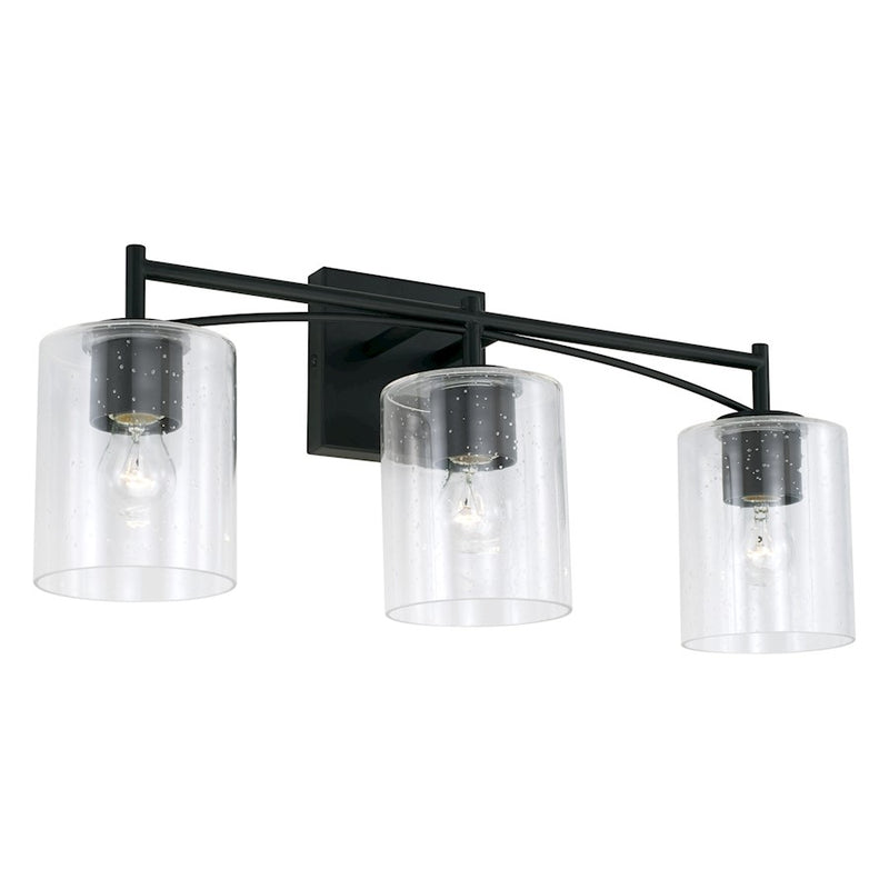 Capital Lighting Peyton Vanity, Matte Black/Clear Seeded