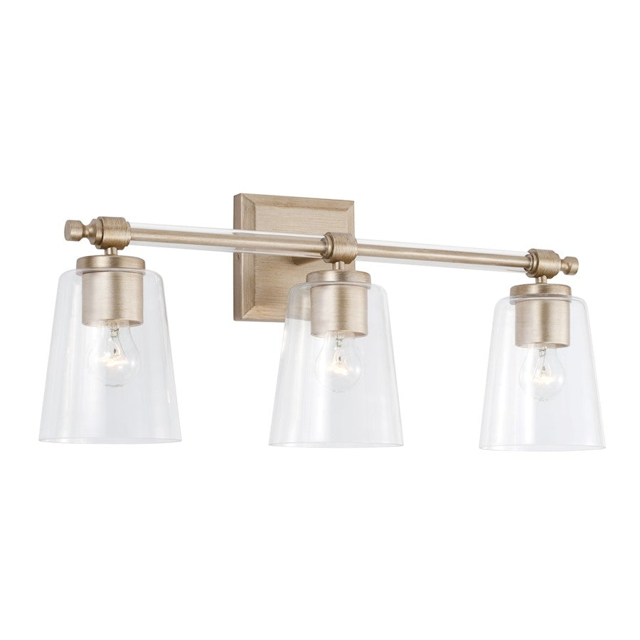 Capital Lighting Breigh 3 Light Vanity, Brushed Champagne/Clear