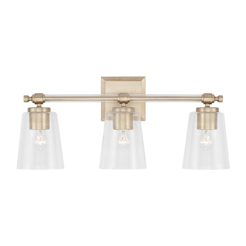 Capital Lighting Breigh 3 Light Vanity, Brushed Champagne/Clear