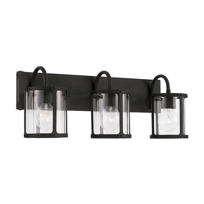 Capital Lighting Brennen 3 Light Vanity, Black Iron/Clear