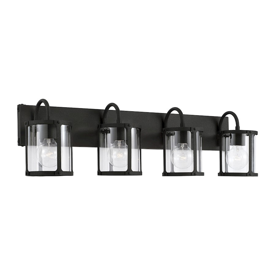 Capital Lighting Brennen 4 Light Vanity, Black Iron/Clear
