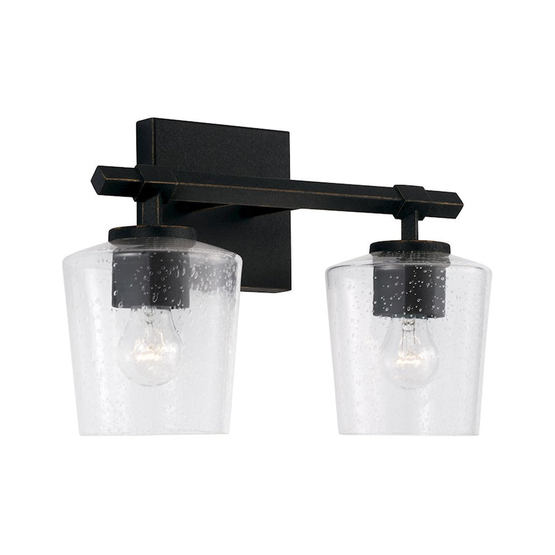 Capital Lighting Ogden 2 Light Vanity, Black Iron/Clear Seeded
