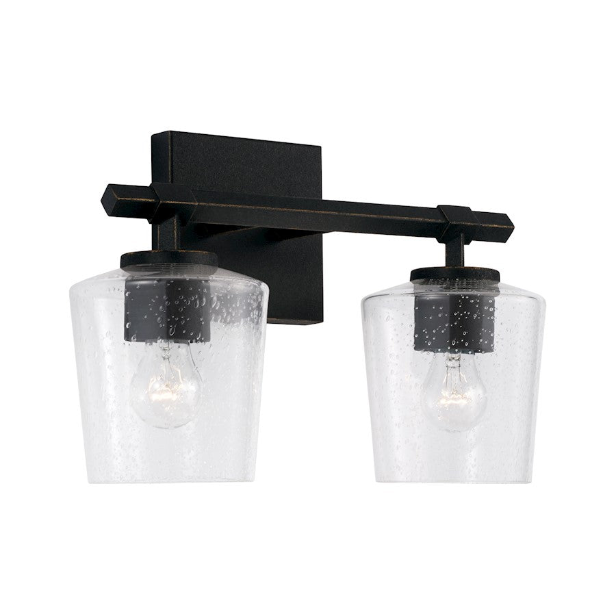 Capital Lighting Ogden 2 Light Vanity, Black Iron/Clear Seeded