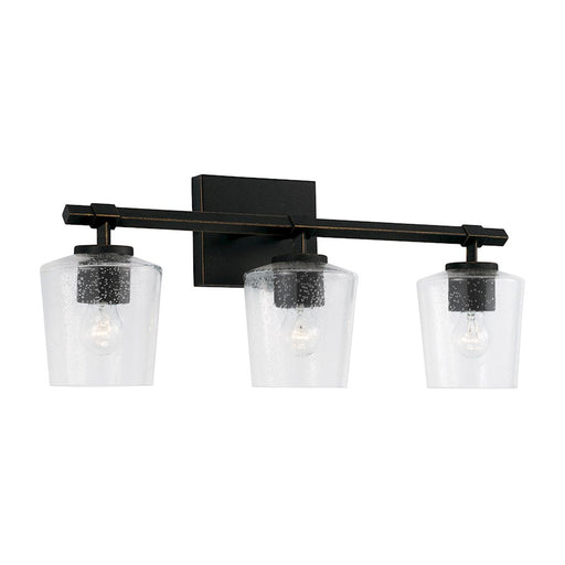 Capital Lighting Ogden 3 Light Vanity, Black Iron/Clear Seeded