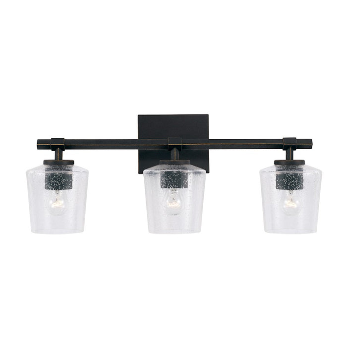 Capital Lighting Ogden 3 Light Vanity, Black Iron/Clear Seeded