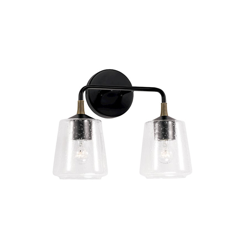 Capital Lighting Amara 2 Light Vanity, Black/Brass/Clear Seeded