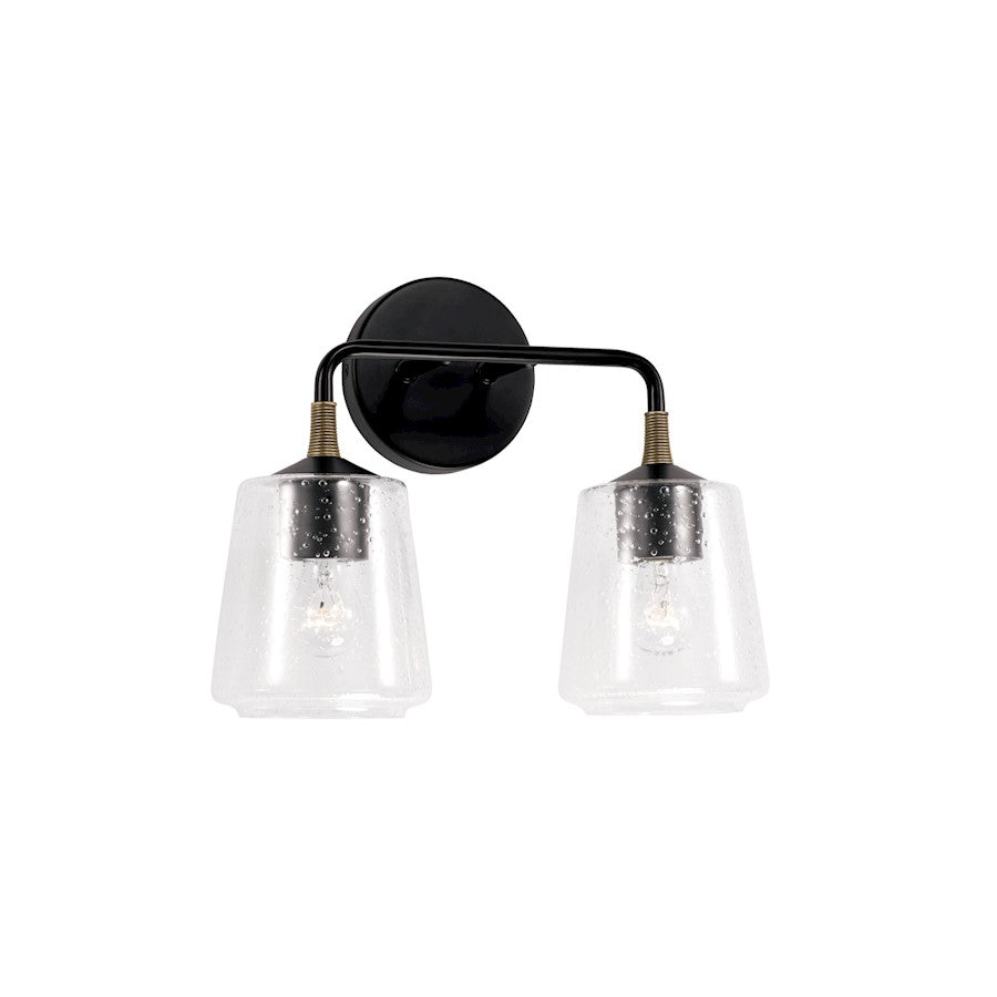 Capital Lighting Amara 2 Light Vanity, Black/Brass/Clear Seeded