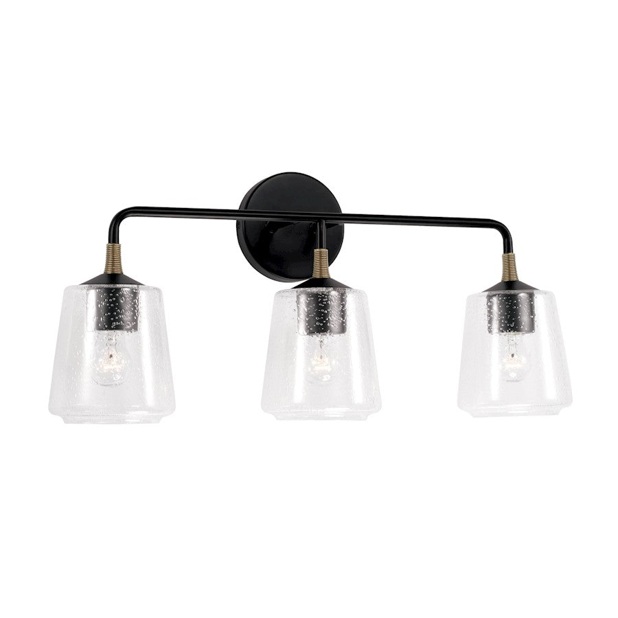 Capital Lighting Amara 3 Light Vanity, Black/Brass/Clear Seeded