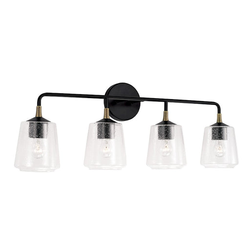 Capital Lighting Amara 4 Light Vanity, Black/Brass/Clear Seeded