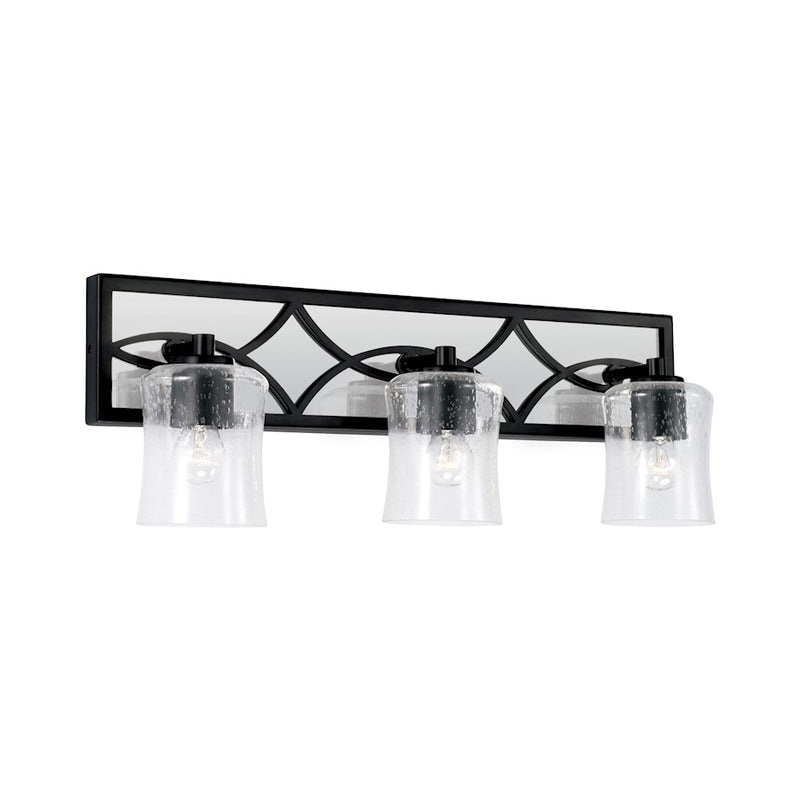 Capital Lighting Avery 3 Light Vanity, Matte Black/Clear Seeded