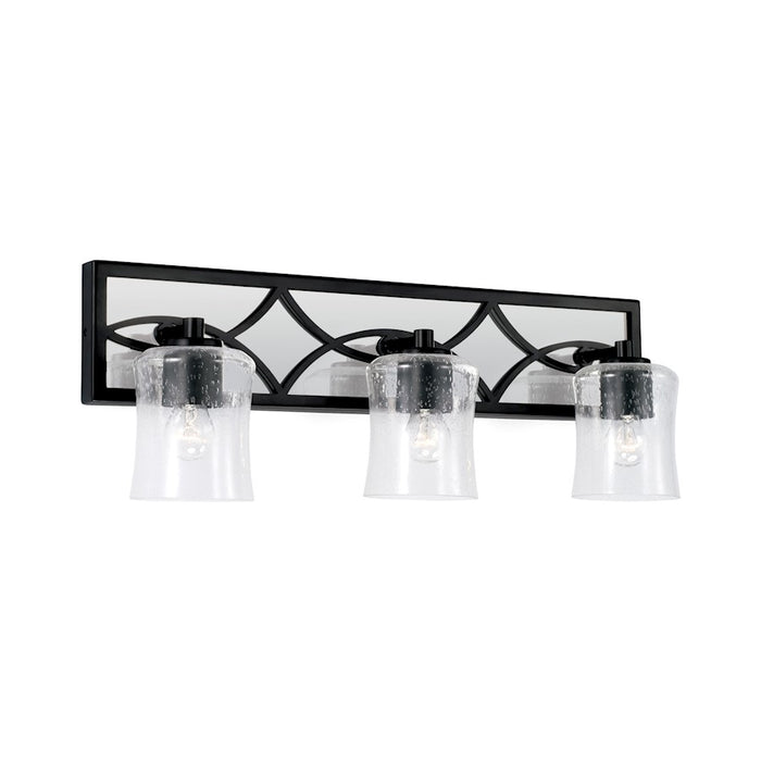 Capital Lighting Avery 3 Light Vanity, Matte Black/Clear Seeded