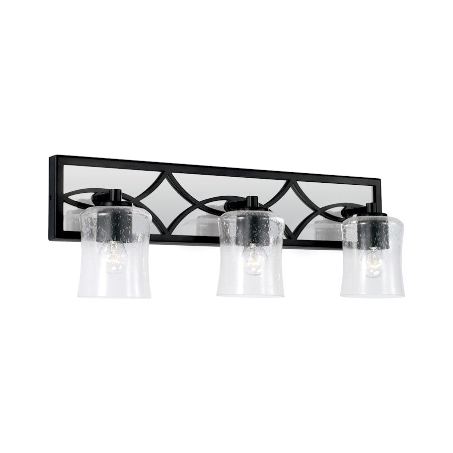 Capital Lighting Avery 3 Light Vanity, Matte Black/Clear Seeded