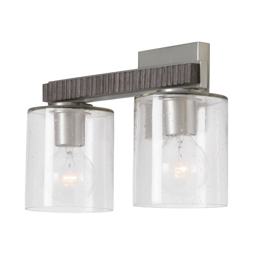 Capital Lighting Sawyer 2 Light Vanity, Grey/Nickel/Clear Seeded