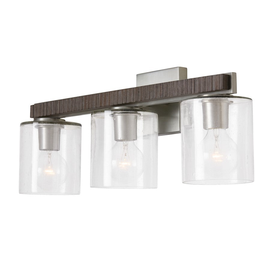 Capital Lighting Sawyer 3 Light Vanity, Grey/Nickel/Clear Seeded