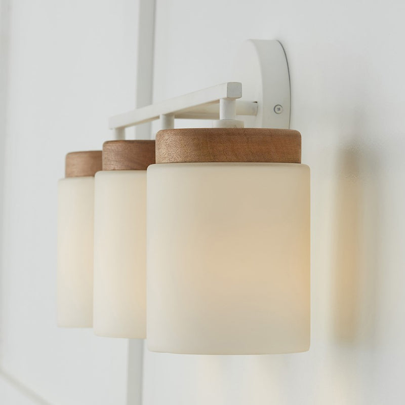 Capital Lighting Liam 3 Light Vanity, Light Wood/White/Soft White