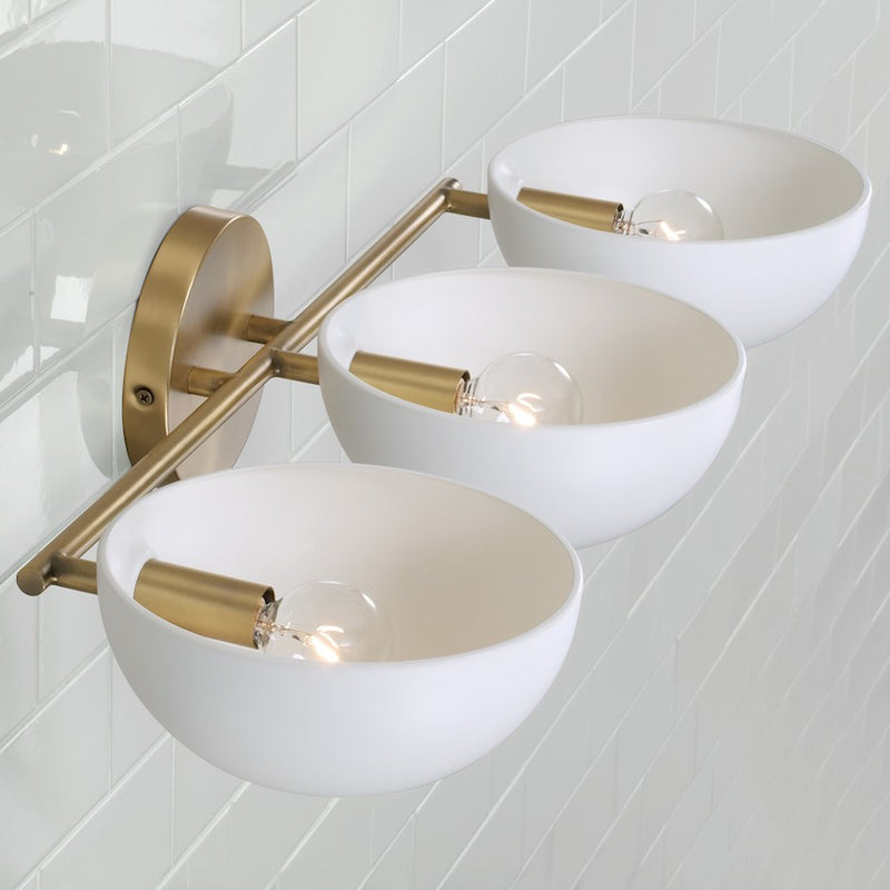 Capital Lighting Reece 3 Light Vanity, Brass/White/White