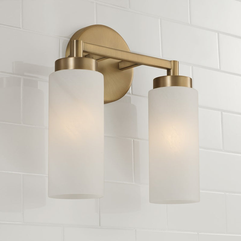 Capital Lighting Alyssa 2 Light Vanity, Brass/Faux Alabaster