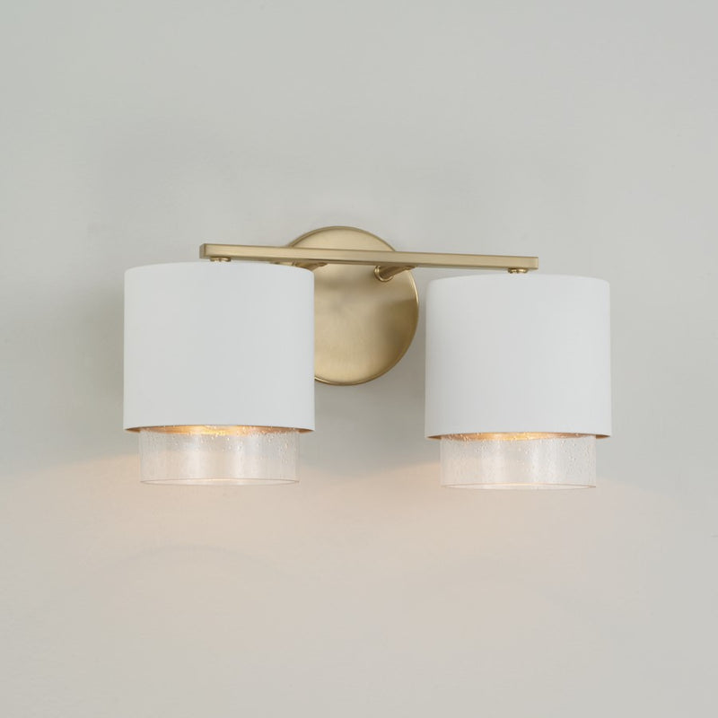 Capital Lighting Weller 2Lt Vanity, Brass/White/Clear Seeded