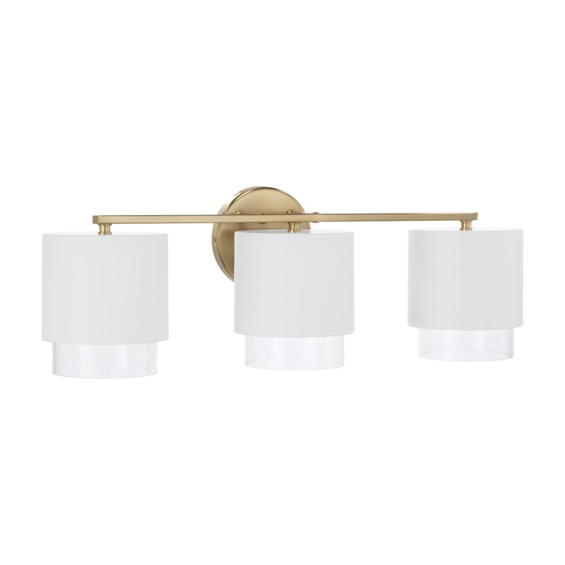 Capital Lighting Weller 3Lt Vanity, Brass/White/Clear Seeded