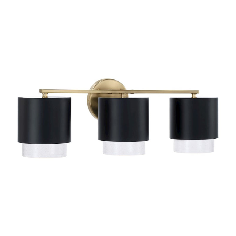 Capital Lighting Weller 3Lt Vanity, Brass/Black/Clear Seeded