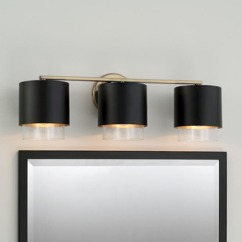 Capital Lighting Weller 3Lt Vanity, Brass/Black/Clear Seeded