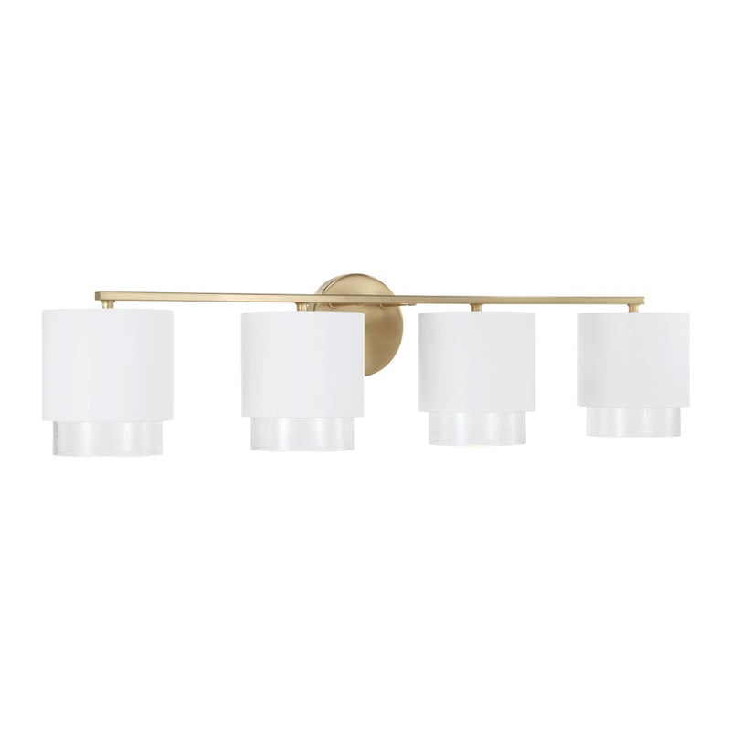 Capital Lighting Weller 4Lt Vanity, Brass/White/Clear Seeded