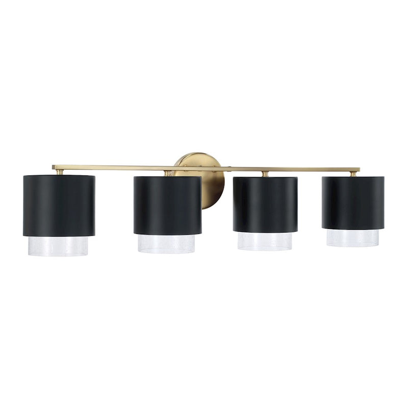 Capital Lighting Weller 4Lt Vanity, Brass/Black/Clear Seeded