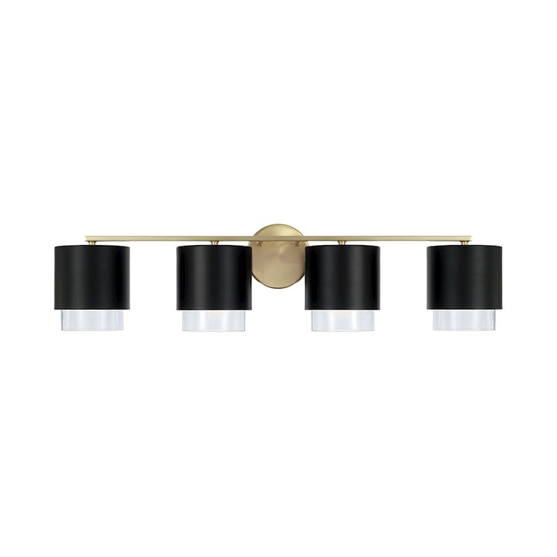 Capital Lighting Weller 4Lt Vanity, Brass/Black/Clear Seeded