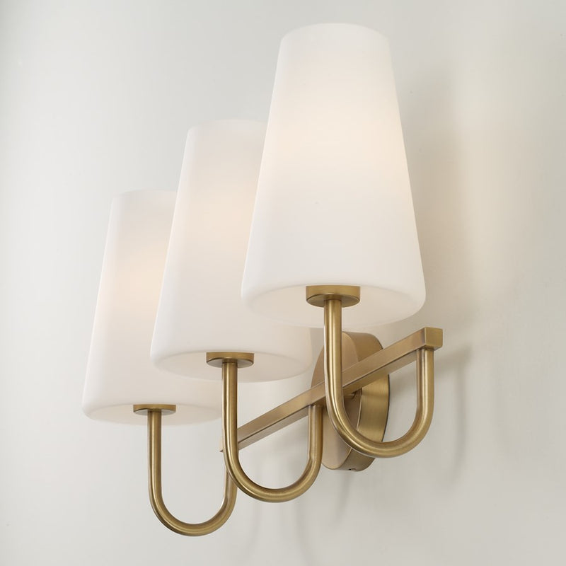 Capital Lighting Averitt 3 Light Vanity, Aged Brass/Soft White