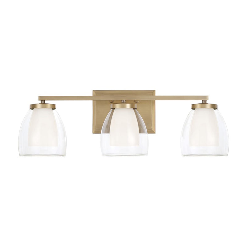 Capital Lighting Joss 3 Light Vanity, Brass/Layered White/Clear