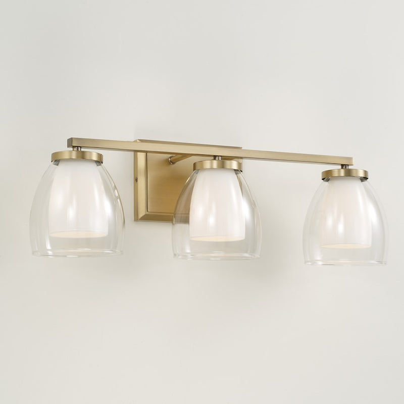 Capital Lighting Joss 3 Light Vanity, Brass/Layered White/Clear