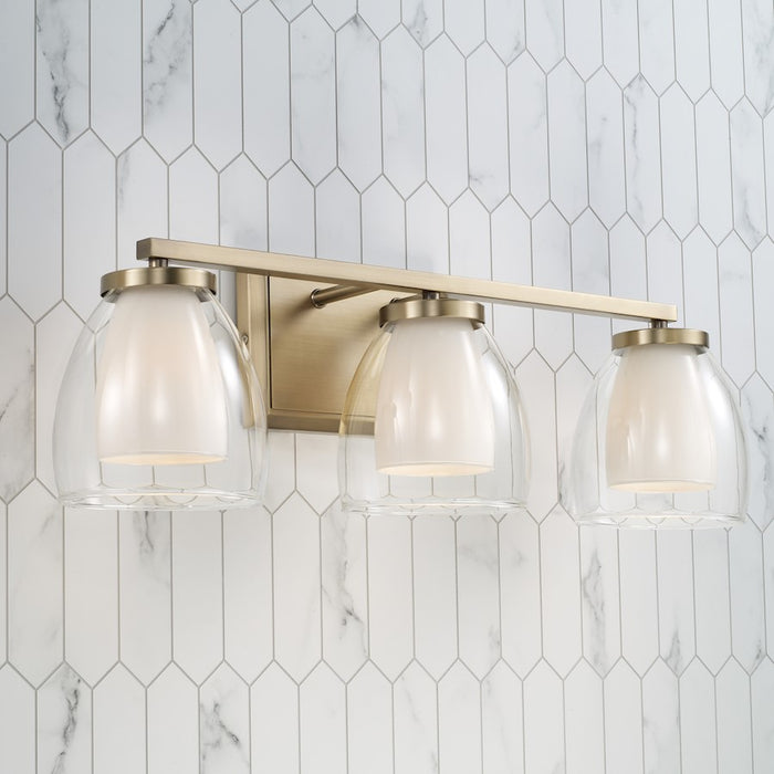 Capital Lighting Joss 3 Light Vanity, Brass/Layered White/Clear