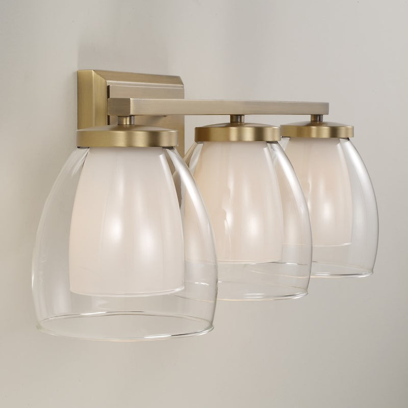 Capital Lighting Joss 3 Light Vanity, Brass/Layered White/Clear