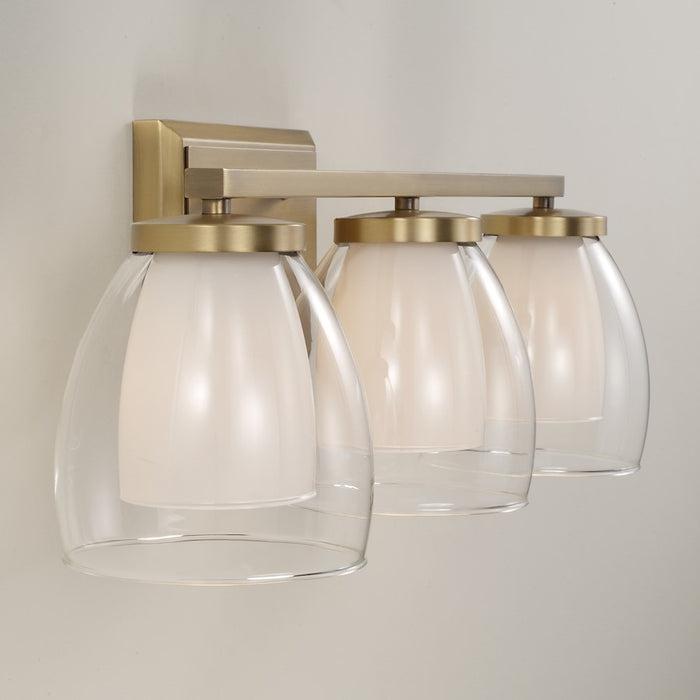Capital Lighting Joss 3 Light Vanity, Brass/Layered White/Clear