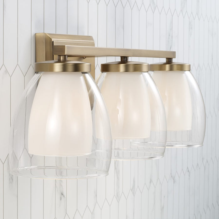 Capital Lighting Joss 3 Light Vanity, Brass/Layered White/Clear