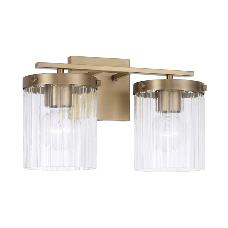 Capital Lighting Vaughn 2 Light Vanity, Aged Brass/Beveled Fluted