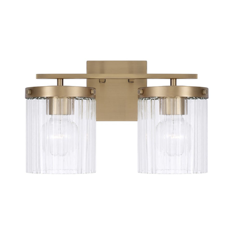 Capital Lighting Vaughn 2 Light Vanity, Aged Brass/Beveled Fluted