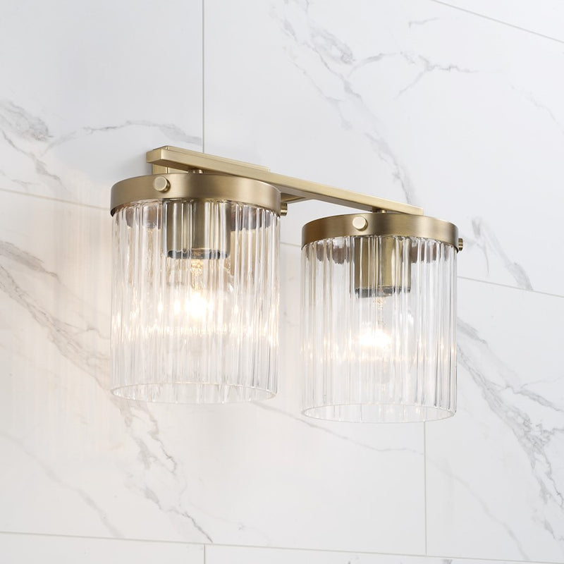 Capital Lighting Vaughn 2 Light Vanity, Aged Brass/Beveled Fluted