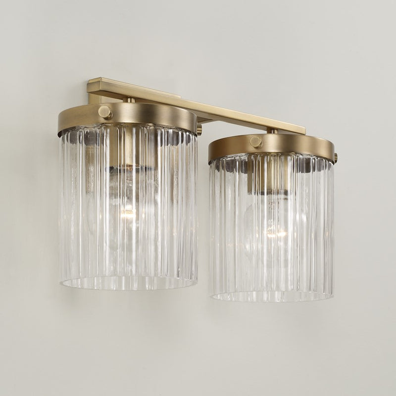 Capital Lighting Vaughn 2 Light Vanity, Aged Brass/Beveled Fluted