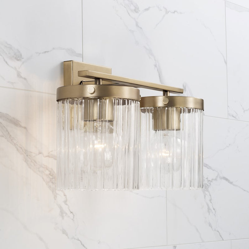 Capital Lighting Vaughn 2 Light Vanity, Aged Brass/Beveled Fluted
