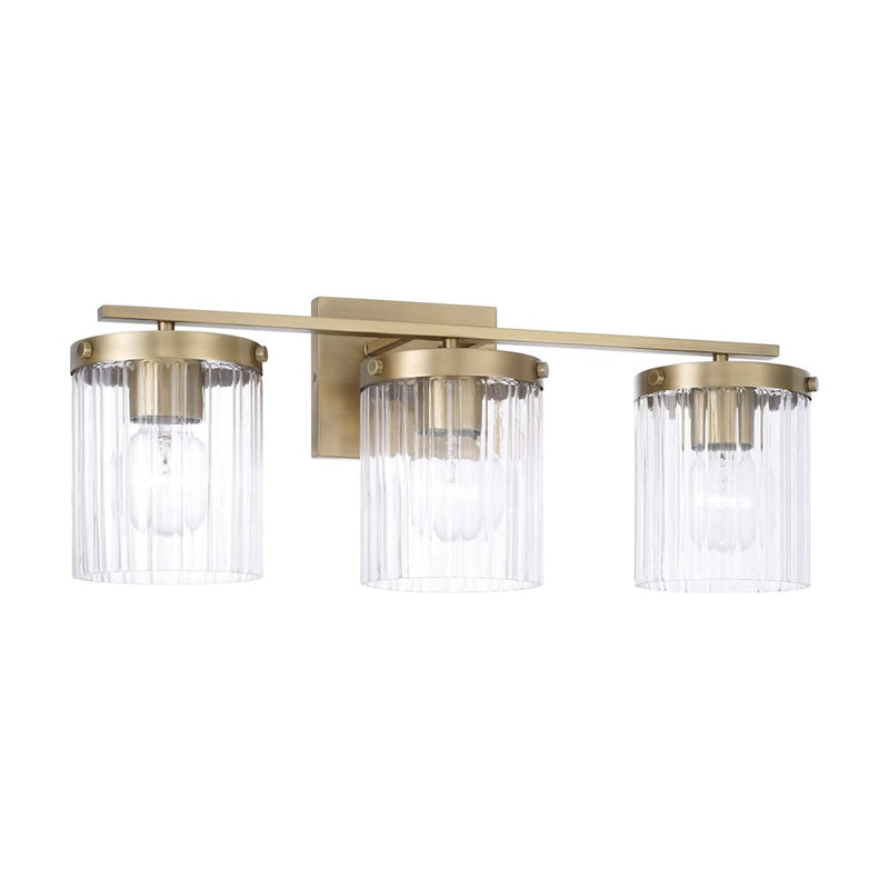 Capital Lighting Vaughn 3 Light Vanity, Aged Brass/Beveled Fluted