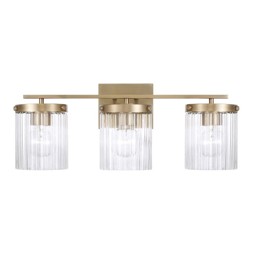 Capital Lighting Vaughn 3 Light Vanity, Aged Brass/Beveled Fluted