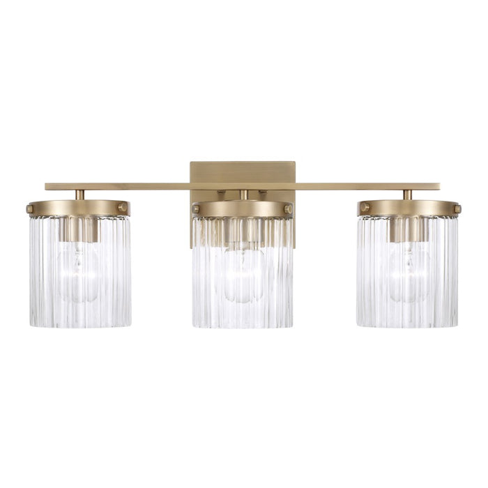 Capital Lighting Vaughn 3 Light Vanity, Aged Brass/Beveled Fluted