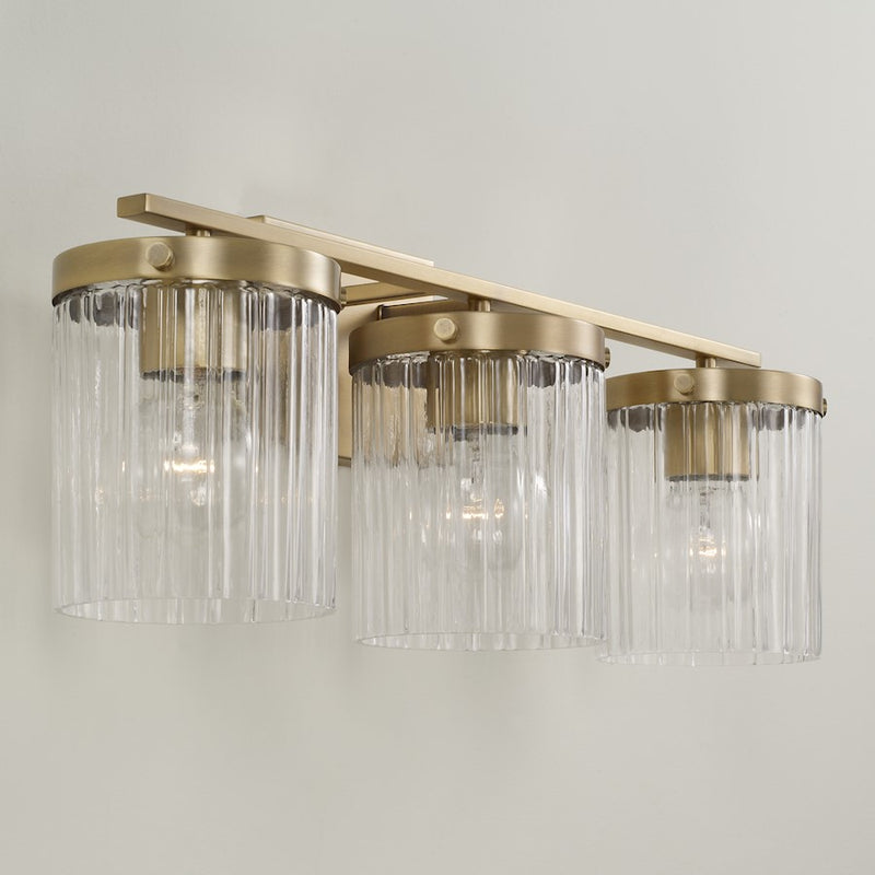 Capital Lighting Vaughn 3 Light Vanity, Aged Brass/Beveled Fluted