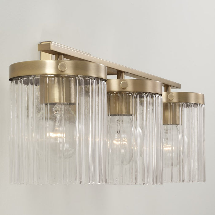 Capital Lighting Vaughn 3 Light Vanity, Aged Brass/Beveled Fluted